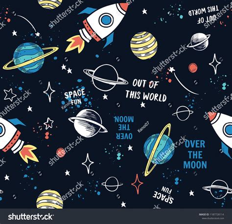 Hand Drawn Space Elements Seamless Pattern Space Background Space