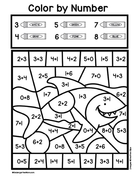 Addition Color By Number Worksheets Kindergarten Mom Free Printable