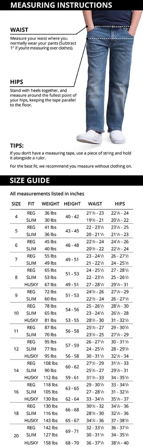 Lee Jeans Husky Size Chart