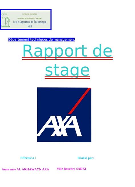 Doc Rapport De Stage Axa Assurance Pdfslidefr