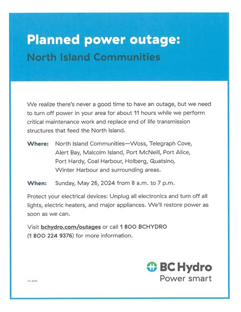 BC Hydro Planned Power Outage — Village of Alert Bay