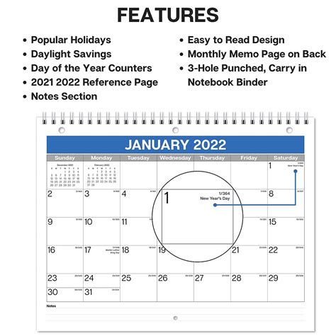 Dunwell Binder Calendar With 3 Holes Punched Spiral Bound For Hanging