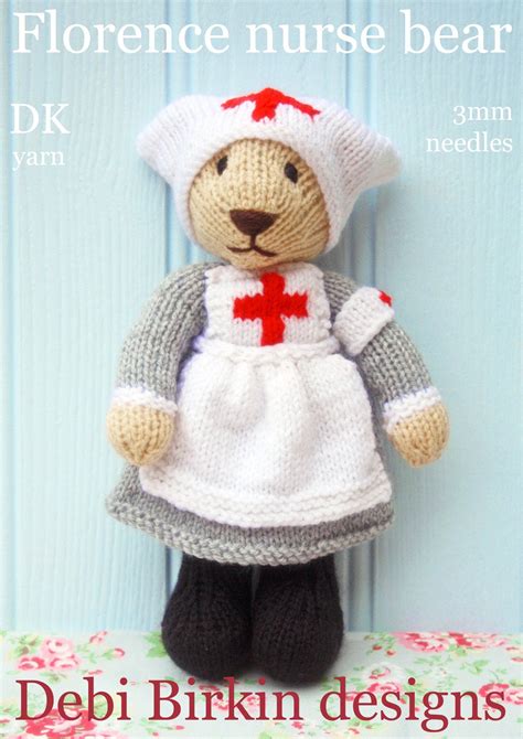 The finished teddy bear measures approximately 10 inches tall. Nurse teddy bear in uniform PDF email knitting pattern