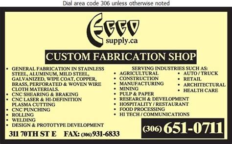 Who is the best steel fabricator in saskatchewan? Ecco - Custom Metal Fabrication Shop - Saskatoon - SK ...
