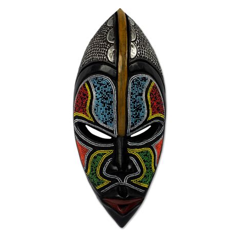 West African Wood Beaded Wall Mask From Ghana Zulu Homage Novica