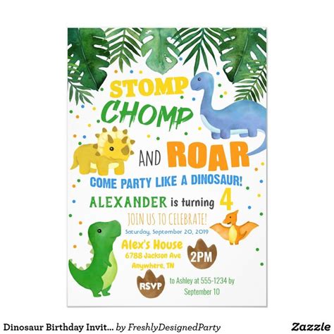 Dinosaur Birthday Invitation | Zazzle.com (With images) | Dinosaur
