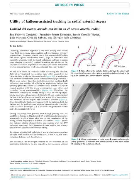 Pdf Utility Of Balloon Assisted Tracking In Radial Arterial Access