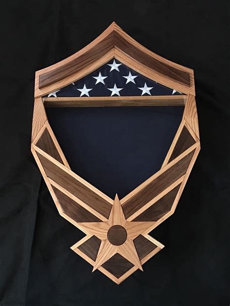 Handcrafted Air Force Shadow Box With Msgt Rank Chevron Etsy Shadow