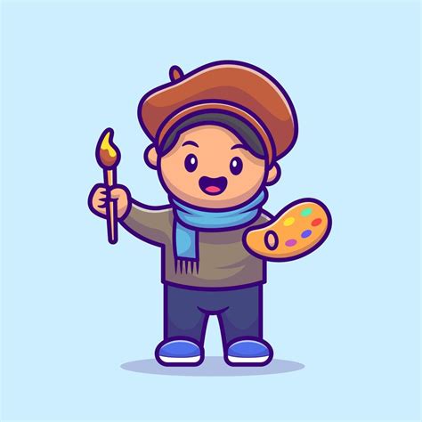 Male Artist Painter Cartoon Vector Icon Illustration People Profession