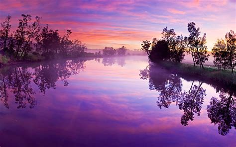 Purple Sky River Trees Reflect Wallpapers Purple Sky
