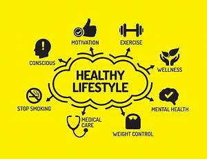 Healthy Lifestyle Chart With Keywords And Icons On Yellow Backg Stock