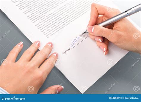 Close Up Of Woman Signing Document Stock Photo Image Of Finance