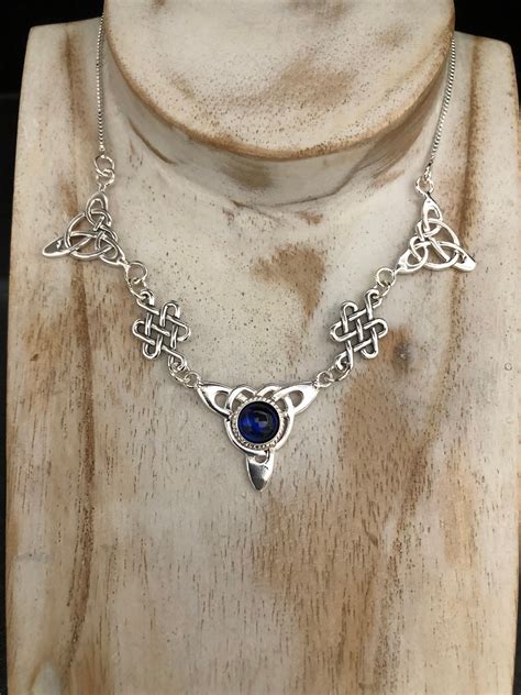 Celtic Knot Sapphire Moonstone Amethyst Necklace In Sterling Silver