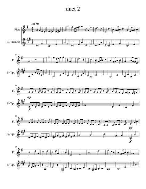 Duet2 Sheet Music For Flute Trumpet In B Flat Mixed Duet