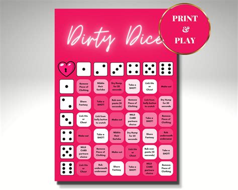 Dirty Dice Adult Sex Game Printable Dice Game Instant Digital Download