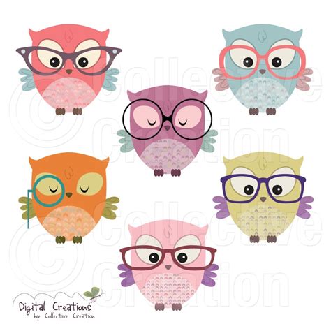 Owls Wearing Glasses Digital Clip Art By Collectivecreation