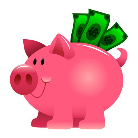 A Vector Illustration Of A Cartoon Piggy Bank Stuffed With Green Dollar