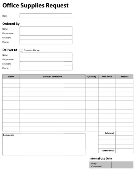 Office Supply Order Form Templat