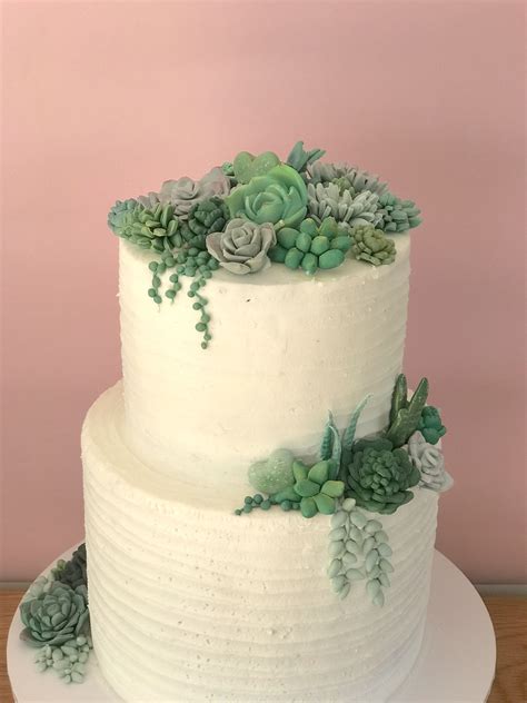 Frosted Fondant Succulent Cactus Wedding Cake Succulent Cake Cactus