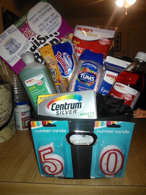 Here is another one of those funny gift ideas for 50 year old man. 50th Birthday Gag Gift Baskets | Tyres2c