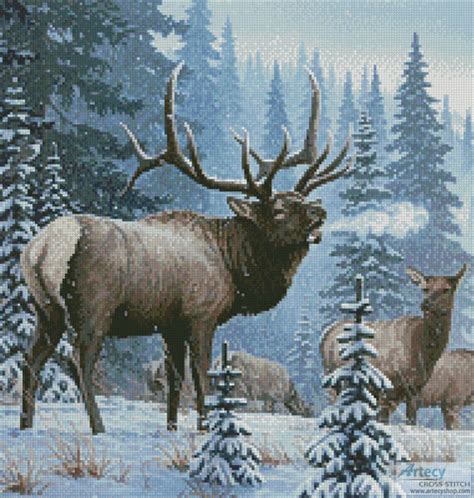 artecy cross stitch winter elk crop cross stitch pattern to print online