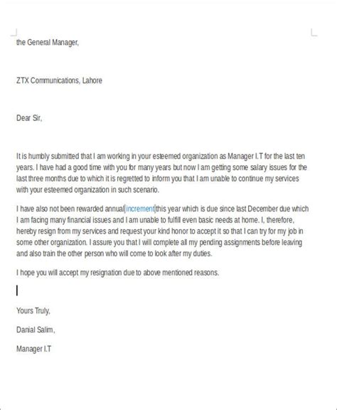 Sample Resignation Letter Reason For Leaving