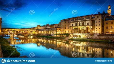 Night View Of The Famous Bridge Ponte Vecchio And Gallery