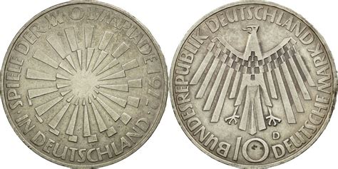 Germany Federal Republic 10 Mark 1972 D Coin Munich Silver Au50 53 Ma Shops