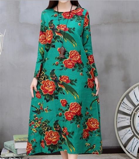 2018 Spring New Large Size Women Gypsy Korean Style Vintage O Neck Slim Loose Mexican Printing