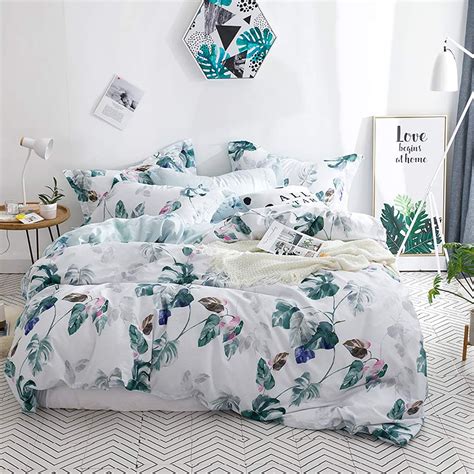 Floral Cotton Comforter Queen 100 Cotton Reversible Aqua Botanical