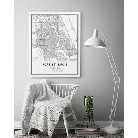 Port St Lucie Map Canvas Print City Maps Wall Art Florida Etsy
