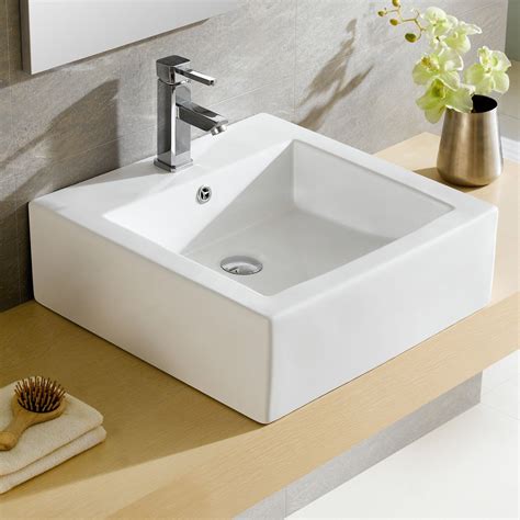 Modern Ceramic Square Vessel Bathroom Sink With Overflow Bathroom