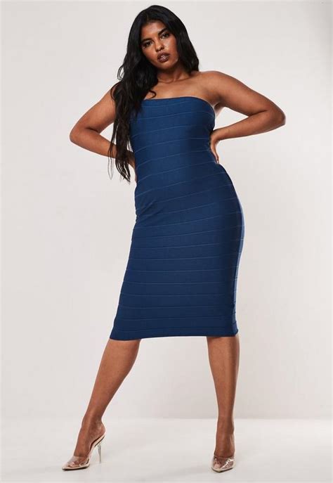 Details rayon/spandex scoop neckline cut out cross over front two side slits not lined stretch fabric cold hand wash only prints may vary imported a slight variation may occur in colours and size specifications. Plus Size Navy Strapless Bandage Bodycon Midi Dress ...