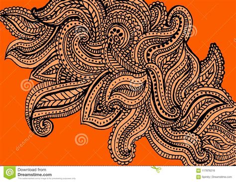 Orange Paisley Pattern Background Design Stock Illustration