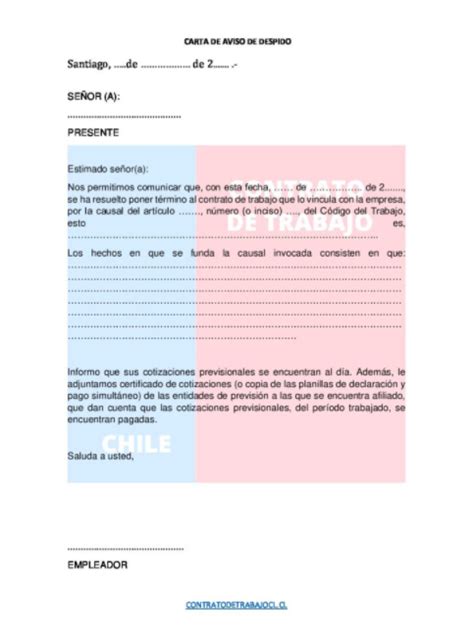 🥇【 Modelo Y Formato De Carta De Aviso De Despido Chile 2021