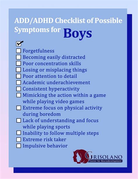 Checklist For Addadhd In Boys Boys Tend To Be More Hyperactive