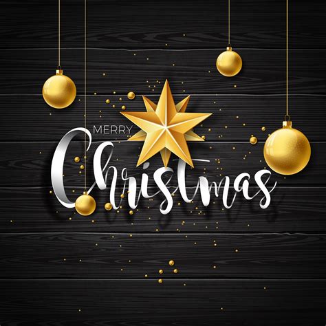 Vector Merry Christmas Illustration On Vintage Wood Background With