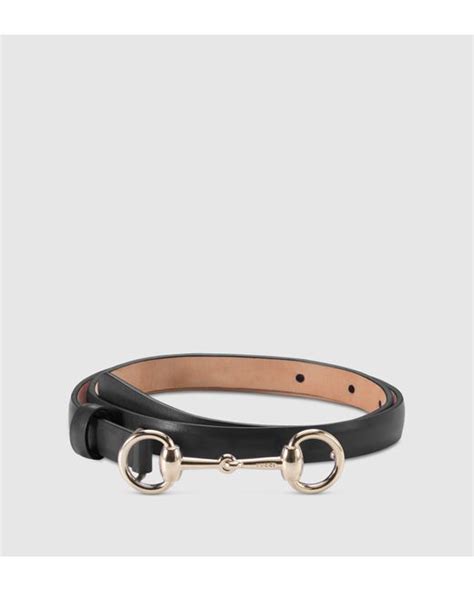 Gucci Leather Skinny Belt With Horsebit Buckle In Black Lyst
