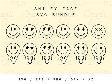 Smiley Face Svg Bundle For Cricut Retro Vintage Smileys 12 Happy Face