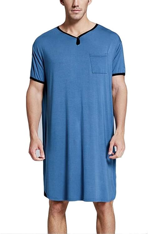 Mens Nightshirts Cotton Sleepwear Short Sleeve Sleeping Shirt Comfy