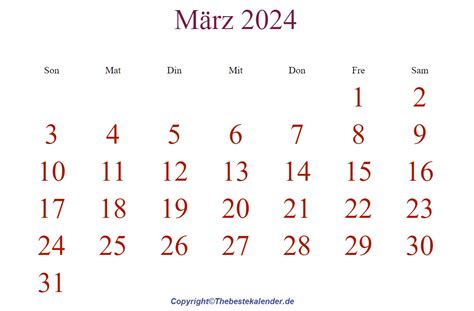 Druckbare März 2024 Kalender Zum Ausdrucken Pdf And Word