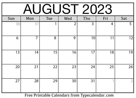 Calendar 2023 Printable Free Monthly August Get Calendar 2023 Update