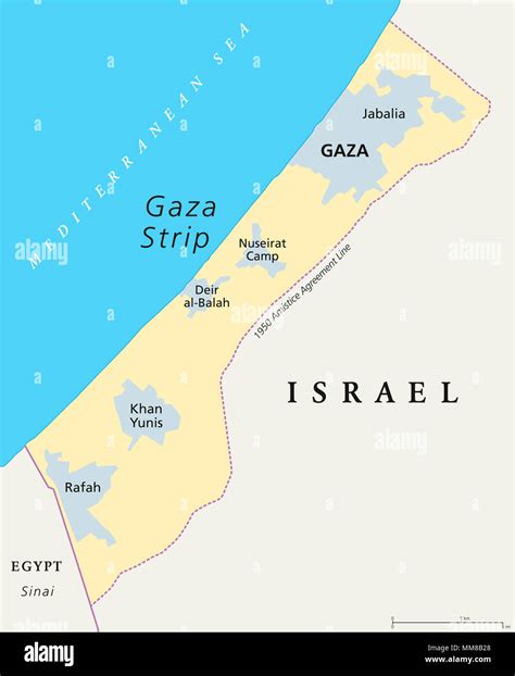 Gaza Strip Political Map Self Governing Palestinian Territory On The