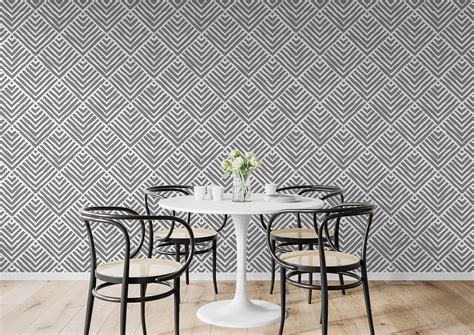 Peel And Stick Wallpaper Home Decor Gray And White Geometric Etsy