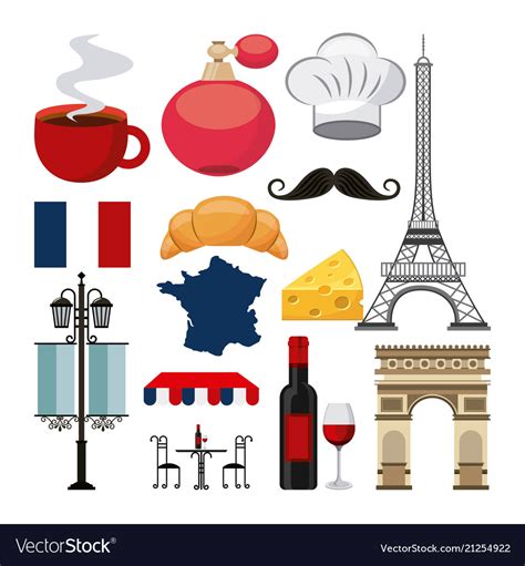French Culture Set Icons Royalty Free Vector Image