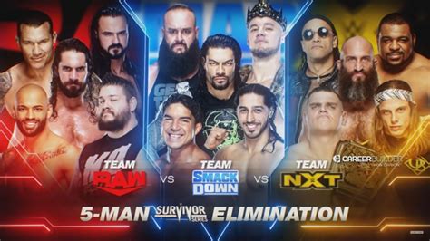 Team Raw Vs Team Smackdown Vs Team Nxt Mens 5 On 5 Elimination Match