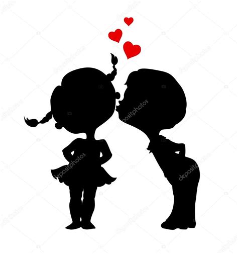 Silhouettes Of Kissing Boy And Girl Eps 8 Vector Illustration Premium
