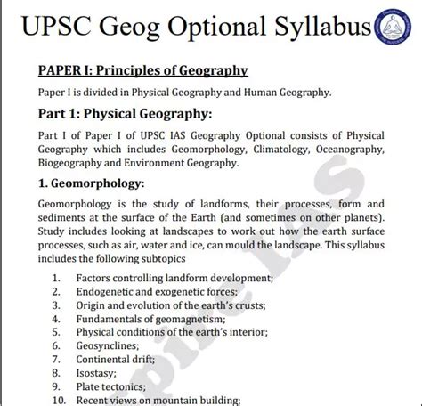 Pdf Upsc Geography Optional Syllabus For Ias Mains Pdf Panot Book