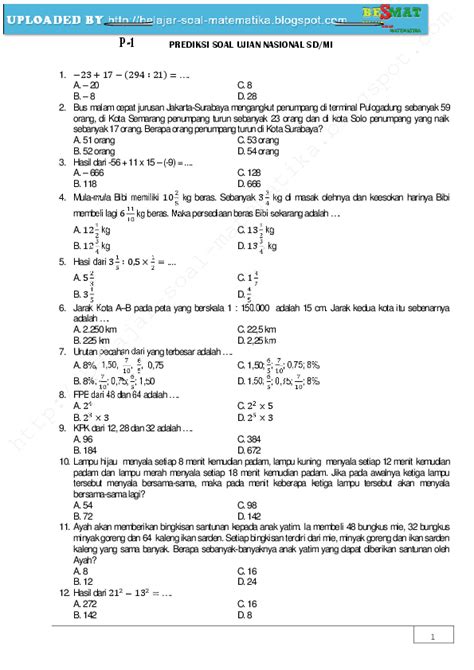 Selain itu, soal ini juga dapat di download secara gratis dalam format file. Soal Latihan Ujian Kelas 6 Matematika - IlmuSosial.id