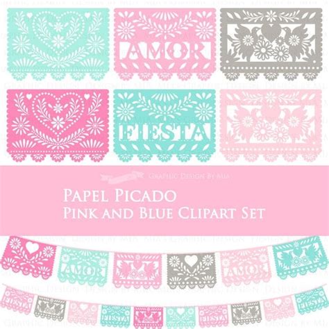 Pink And Blue 6 Colors Papel Picado Fiesta Bunting Colorful Fiesta